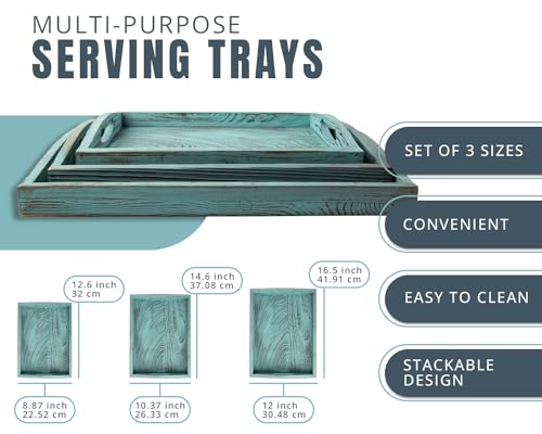 image for Comfify Serving Trays Set of 3 - Ottoman Wood Trays for Entertainment,