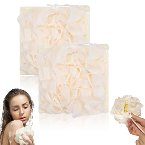 BQRKOTM 2 Piezas Esponja de Jabón de Baño 2 en 1,Esponja de Lufa Envuelta con Cordón,Esponja de Lufa Exfoliante,Esponja de Baño Rica en Espuma,Para Hombres y Mujeres,Productos de Baño,Piel Limpia