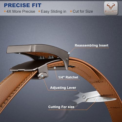 Image of BULLIANT Men Ratchet Belt 2 Pack, Click Sliding Leather Belt Adjustable for Gift Men Dress Casual Jeans 1 3 /8,Cut for Fit