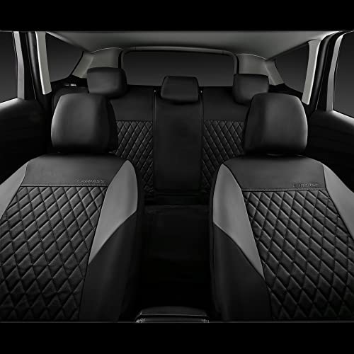 Image of CAR PASS Quilting Leather Seat Covers Full Set,Universal Waterproof Deluxe PU Premium Car Seat Cover with 5mm Composite Sponge Inside,Airbag Compatible,Front and Rear Seat Cover for Sedan SUV Van,Gray
