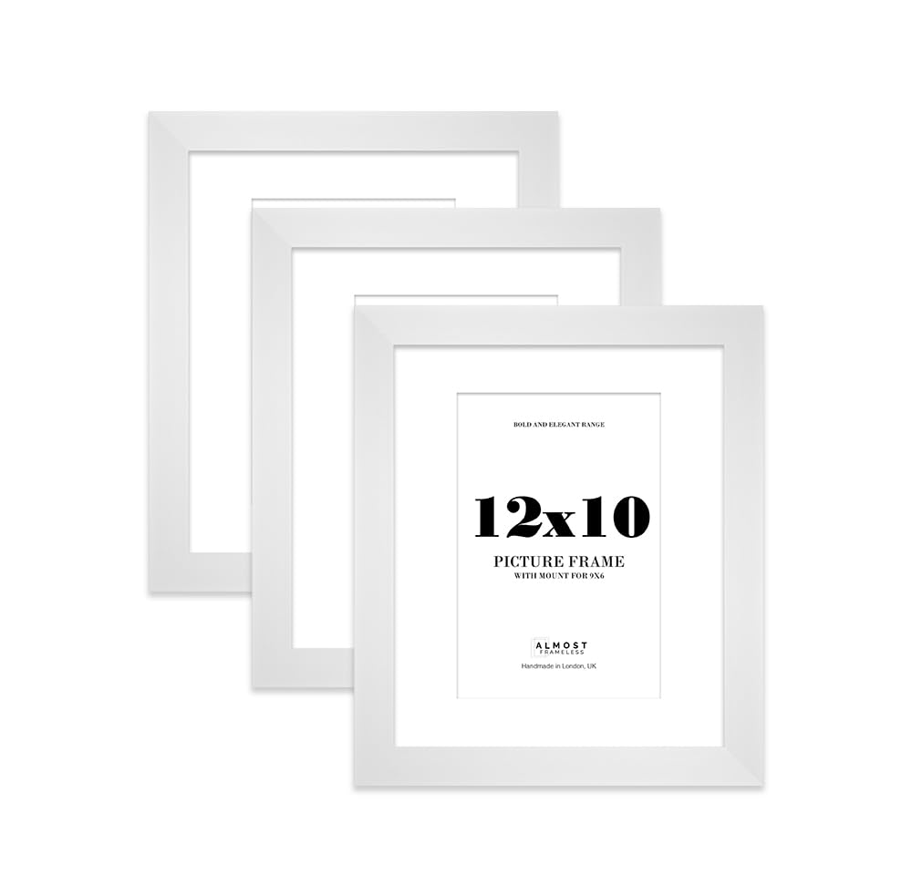 12x10 White Frame With Mount for 9x6 Pictures 28mm Edge Portrait and Landscape Display with Wall Hooks and Kickstand, 3 Pack