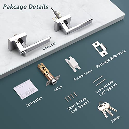 Decoriten Keyed Entry Door Levers Polished Chrome For Front Doors, Heavy Duty Square Exterior Door Handles Entrance Door Locks, 1 Pack #TOP7