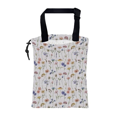 Image of Car Garbage Bag Watercolor Wildflowers Drawstring Car Trash Bag Hanging for Back Seat with Adjustable Buckle Canvas Vehicle Trash Can Easy-to-Install