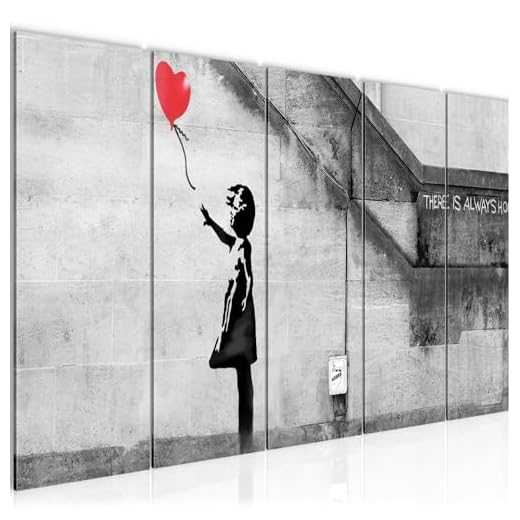 Bilder Banksy - Ballon Girl Wandbild 200 x 80 cm Vlies - Leinwand Bild XXL Format Wandbilder Wohnzimmer Wohnung Deko Kunstdrucke Rot 5 Teilig - MADE IN GERMANY - Fertig zum Aufhängen 301655a