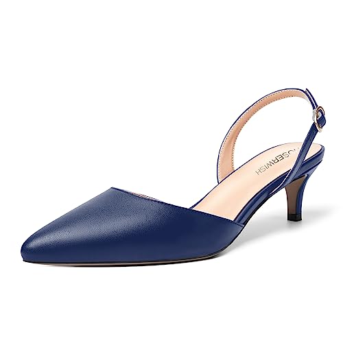 ROSERWISH Womens Pointed Toe Matte Stylish Wedding Dress Backstrap Buckle Kitten Low Heel Pumps Shoes 2 Inch