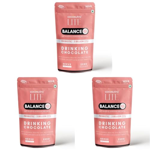 Image of Cocosutra BALANCE Sugar Free Drinking Chocolate Mix | Gut Health & Digestive Wellness | Boosts Immunity | Good Bacteria Support | Keto Friendly | Enjoy hot or cold | 200 g (Pack of 3)