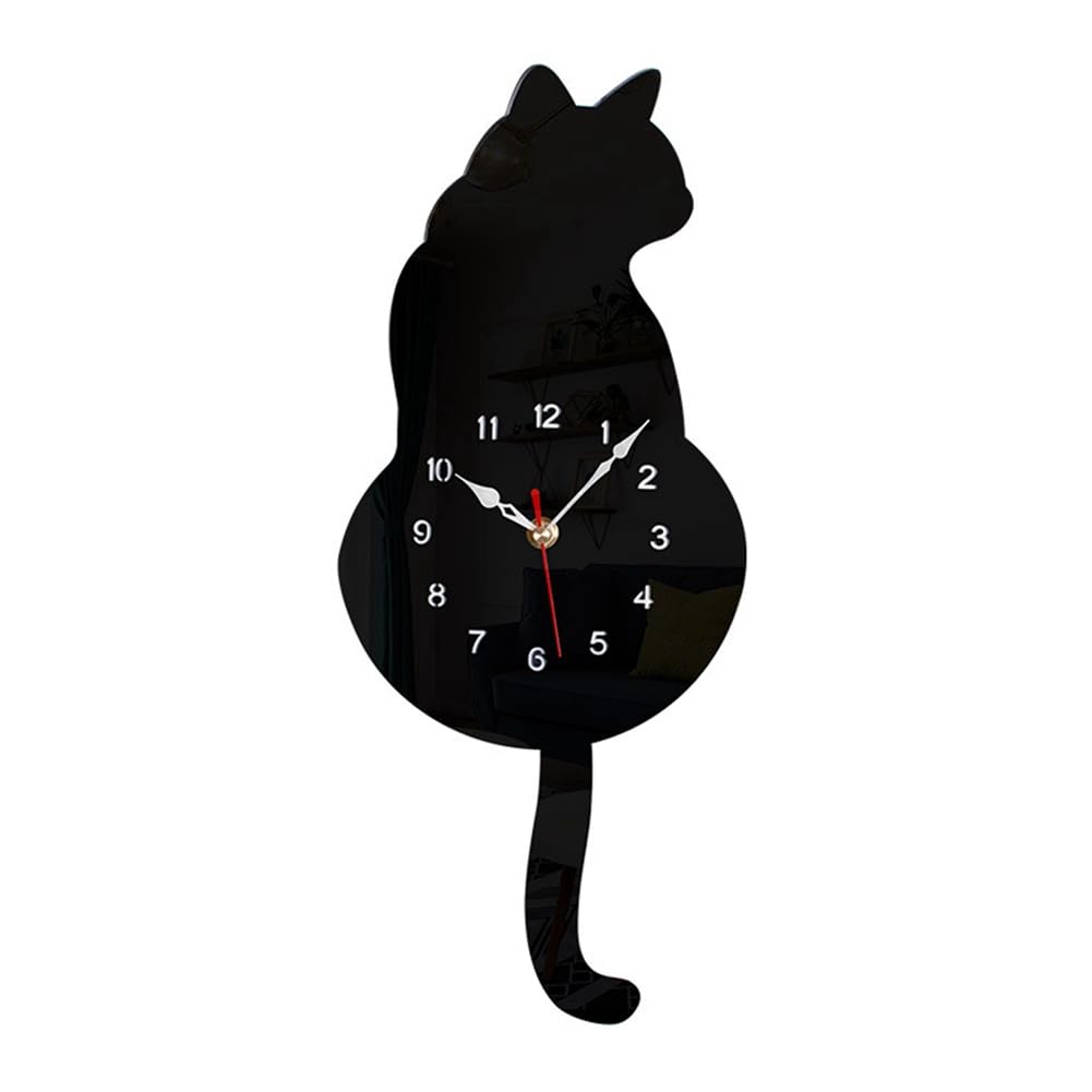 Dedjgoo Black-Cat Pendulum Wall Clock,Cat Clock,Cat Clock with Moving Tail,Cat Swinging,Whimsical Funny Wall Clocks Easy Install