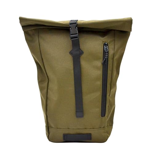 Olive Rolltop Backpack - 15x10x3.5 In Adventure-Ready Roll Top Backpacks in Water-Resistant Polyester, 7.5 Liter Capacity Roll Up Backpack with Tablet Sleeve, Back Zipper, and External Pocket