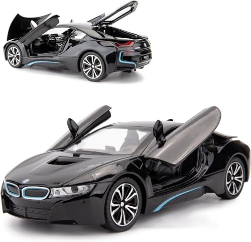 Image of Invite Enterprise 1:24 Diecast Model Alloy BMW I8 Metal Pull Back Car With Sound & Light, 4 Openable Doors, Toy Car For Kids Gift [B M W I8-Black]