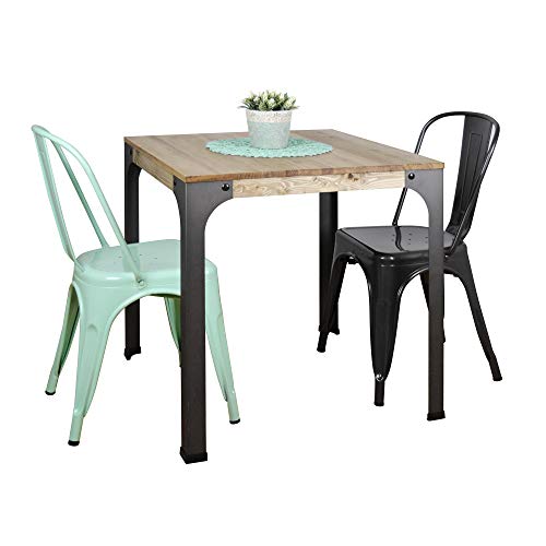 DS Dropshipping Mesa Bristol Estilo Industrial en Madera Maciza Acabado Vintage y Acero Lacado 70x70 75cm Altura