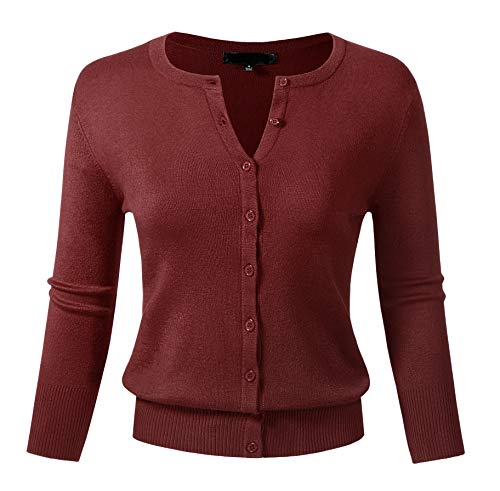 Allsense Women’s Button Down 3/4 Sleeve Crew Neck Knit Cardigan Lightweight Soft Sweater