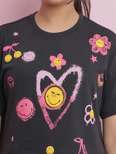 Image of Li'l Tomatoes Girls Crop T-Shirt | 100% Cotton | Graphic Printed Summer Top | Soft & Breathable Casual Wear | 7-16 Years