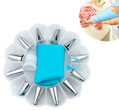 Unique Store Set Decoración de Pasteles 14PCS, Torta: boquillas Grandes, acoplador, Manga pasteleras de Silicona 35 cm
