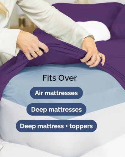 Image of CGK Unlimited Extra Deep Flex Top Split Head King Sheet Set - 6 Piece Breathable and Cooling Sheets - Hotel Luxury Bedding for Women, Men, Kids & Teens - Easy Secure Fit - Extra Deep Pockets - Purple
