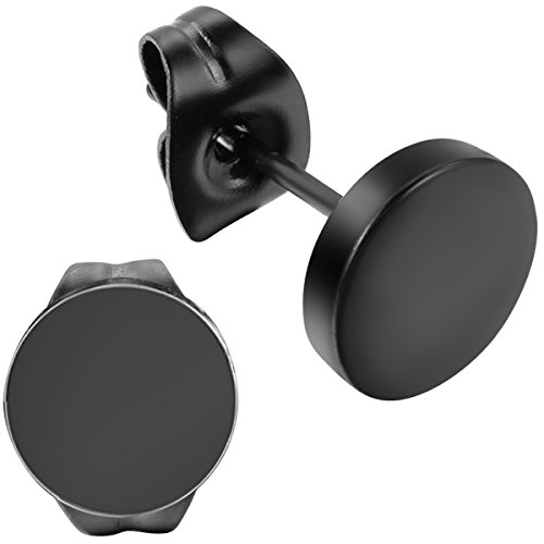 Flongo Men's Women's 6mm Round Stainless Steel Black Tunnel illusion Tapers Cheater Faux Fake Stud Earrings