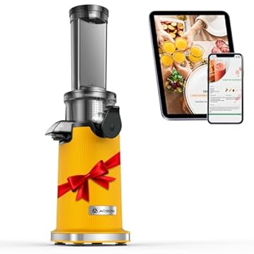 Estrattore frutta e verdura AOBOSI-Mini estrattore con funzione di masticazione inversa -estrattore di succo con spazzola e 2 tazze -150W estrattore a freddo - Spremiagrumi elettrico-Giallo.