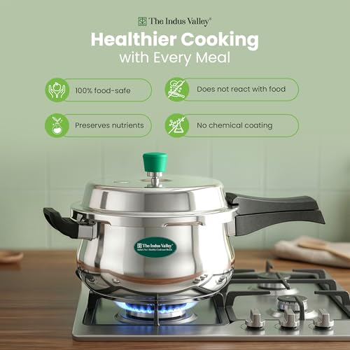 Image of The Indus Valley Stainless Steel Outer Lid Handi Pressure Cooker - Outer Lid | Induction Friendly | ISI-Certified, 100% Toxin-Free, Naturally Non-Stick, 3 Y Warranty (5.5 Liters)