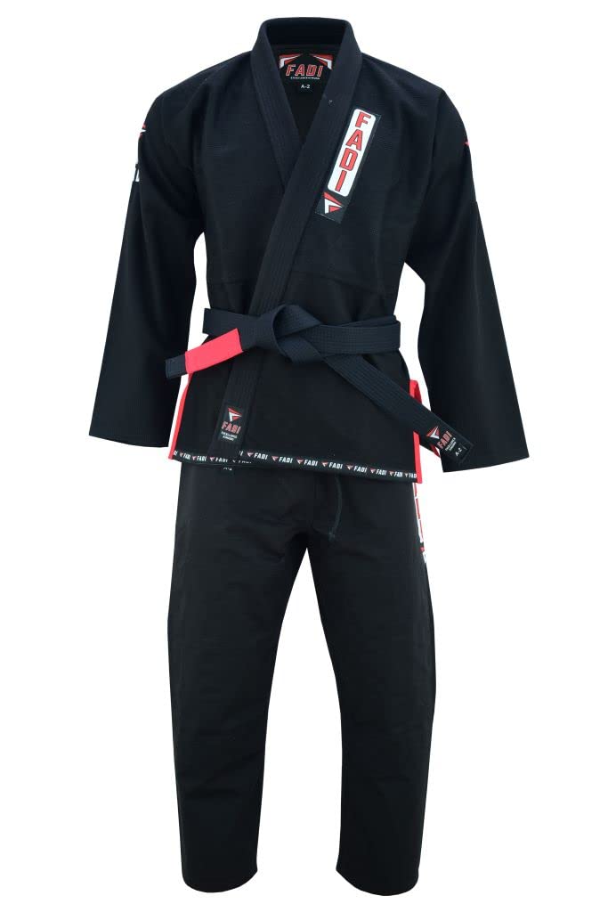 Fadi Sports Excellence Kimono Series Premium BJJ Gi for Men | Jiu Jitsu Gi BJJ Uniform Poly/Cotton Blend | White/Black (Black, A4)