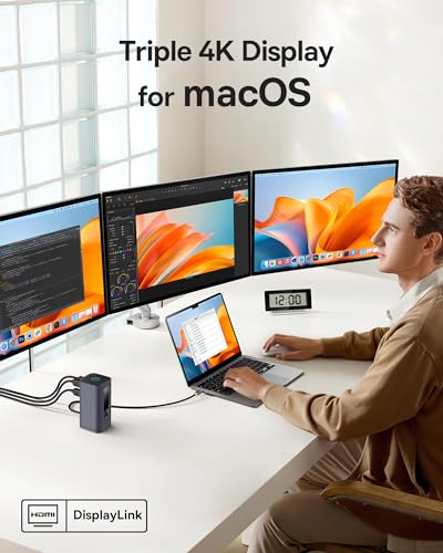 Image of Baseus Spacemate Docking Station, 11-in-1 USB-C DisplayLink Docking Station for macOS Laptop, Triple Display with 4K HDMI, 10Gbps USB-C & USB-A, Ethernet, Audio, 100W PD Charging (Driver Required)