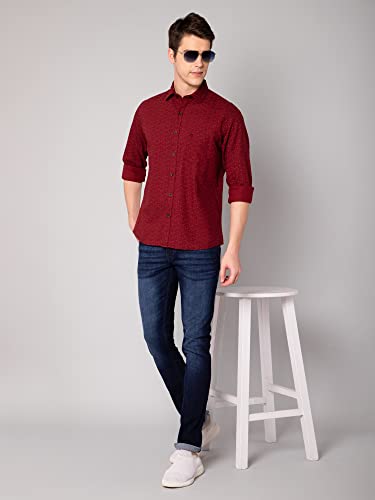 Image of Cantabil Men Cotton Printed Maroon Full Sleeve Casual Shirt (P MSHC00578 Maroon)