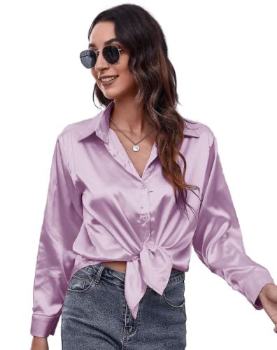 Image of Bowrain Satin Silk Fabric Spread Collar Full Sleeve Top Shirt for Women and Girl