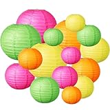 Riakrum 16 Pcs Neon Themed Paper Lanterns Birthday Party Decorations Mixed Size 6'' 8'' 10'' 12'' Colorful Chinese Hanging Paper Lanterns for Wedding Home Decorations Supplies