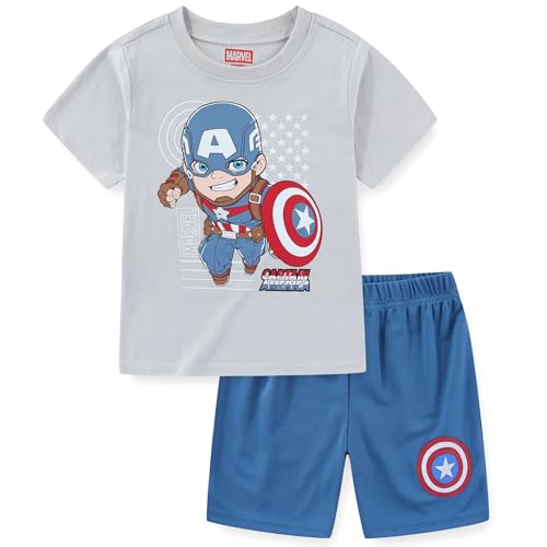 Marvel Captain America Boys Short Sleeve T-Shirt and Mesh Short 2 Piece Set for Toddler and Big Kids