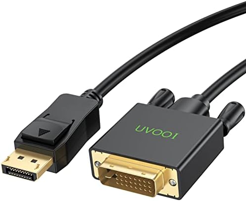 UVOOI DisplayPort to DVI Cable 6.6 Feet, Display Port (DP) to DVI-D Male to Male Cable Adapter Compatible with PC, Laptop, HDTV, Projector, Monitor, More- Gold-Plated