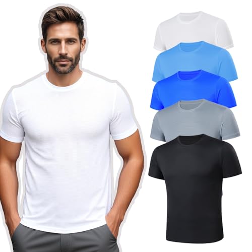 Opiniones de Ropa de Balonmano para Hombre los mejores 5. 39 MBVBN Paquete de 5 Camisetas Deportivas de Manga Corta para Hombre,Playera Dry fit Hombre para Correr,Adecuada para Correr, Gimnasio, Entrenamiento de Ropa Gym Hombre. (Color 2,...