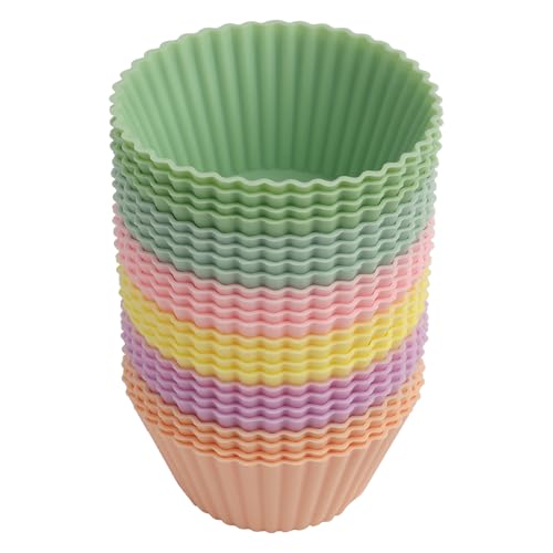 Mewtush 24 PCS Stampi per Muffin in Silicone, Stampi Antiaderenti Senza BPA per Muffins, Stampi in Silicone per Dolci Riutilizzabili, Cupcakes e Dessert, per Torte e Budini in 6 Colori Vivaci