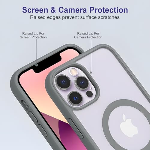 Image of AIBEX Clear Mag-Saf Case for iPhone 14 Pro | Strong Magnetic Lock, Anti-Yellowing Transparent Back Cover | Military-Grade Drop Protection | Slim Lightweight Cover with Camera Guard - Grey