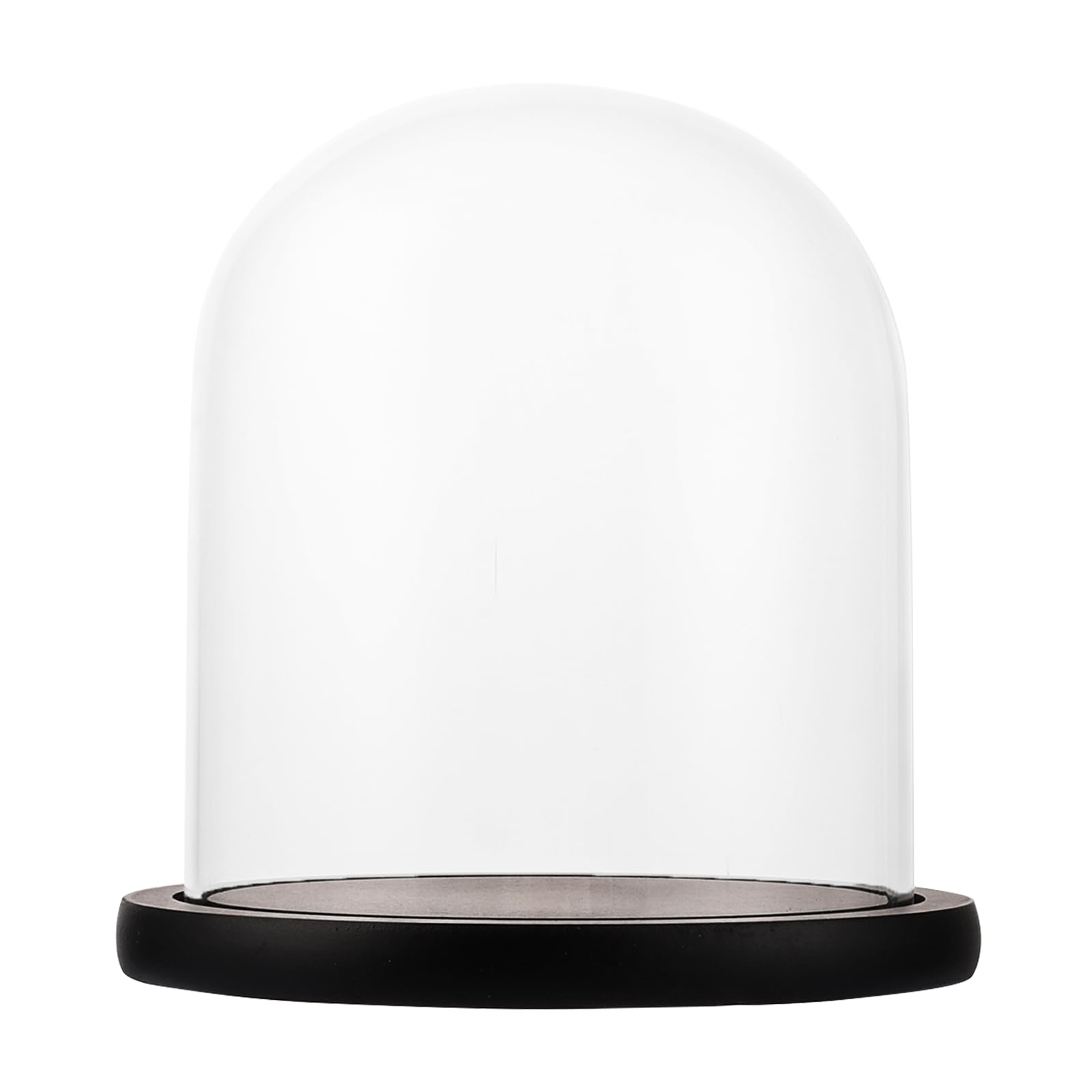 Campana de cristal transparente 17 cm con tapa y base de madera para decoración