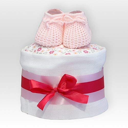 Baby Nappy Cake Gift Baby Shower, Maternity Leave Present, Birth Gift (Pink)
