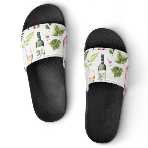 Wine Bottles Green Leaf Men's Bathroom Slippers Shower Indoor Home Beach Outdoor Shoes for Women