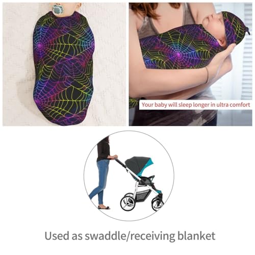 Image of Neon Spiderweb Newborn Swaddle Blankets Hat Sets Soft Baby Receiving Blanket Swaddle Sack for Baby Shower Infant Boy Girl Gift