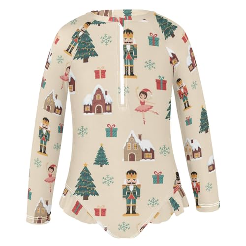 Christmas Themed Pattern Girls Rash Guard Swimsuits Long Sleeve One Pieces Bathing Suit UPF 50+ Zipper Swimwear2