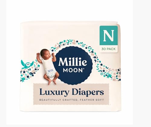 Millie Moon Luxury Disposable Baby Diapers Newborn Size I 30 Count I Ultra Soft Comfort Absorbent Core for Day & Night Use Wetness Indicator Gentle Materials Secure Fit