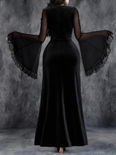 GothDark Goth Dress for Women Dress with Slit Prom Outfit Black Small | Velvet Dress For Women, Halloween Costumes, Renaissance Costume Women, Witchy Dress, Vampire Costume Women, Corset Dress — view 3