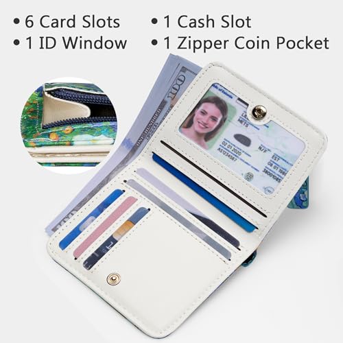 Image of Gostwo Small Wallet for Women, Slim Bifold Credit Card Holder, Compact RFID Blocking Cash Wallet, Billfolds Thin Leather Zipper Pocket, Mini Wallet Gift for Ladies Teen Girls Travel with ID Window