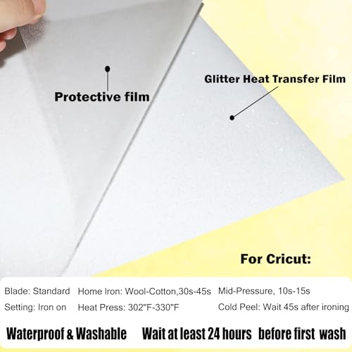Image of White Glitter Heat Transfer Vinyl White HTV Vinyl Rolls 12inch x 5feet Iron On Vinyl for T-Shirts Totes and Bags, Easy to Cut & Weed for Silhouette Cameo, Heat Press Machine