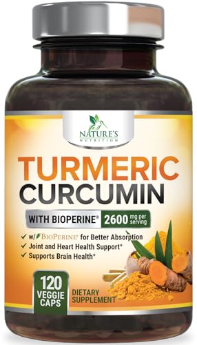 Turmeric Curcumin Supplement 2600mg - 95% Curcuminoids with Organic Turmeric & BioPerine Black Pepper Extract for Best Absorption, Natural Vegan Joint Support, Non-GMO, Bottled in USA - 120 Capsules