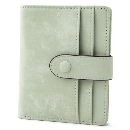 Bveyzi Slim Credit Card Holder Wallet for Women, RFID Blocking Lightweight Bifold with Zipper Pocket(Sage Green)