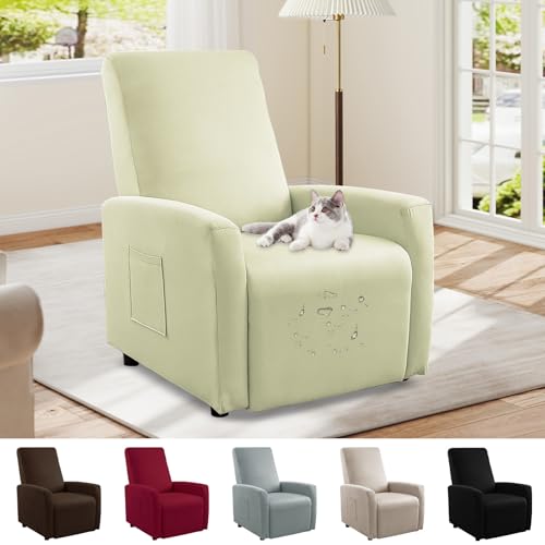 Bocguy Impermeables Fundas para Sillones Relax, Funda para Butaca Reclinable de 1 Plaza, Cubierta Elástica y Ajustable, Protector Impermeable para Sofá Individual (Amarillo Crema)
