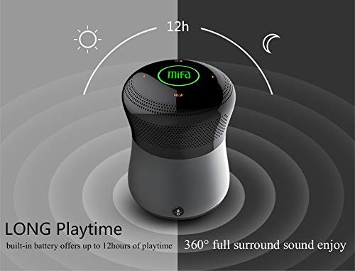 MIFA A3 speaker illustrating long playtime and 360-degree sound.