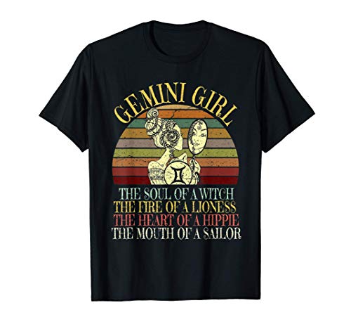 Gemini Girl Zodiac Sign T design May & June Birthday Women Camiseta