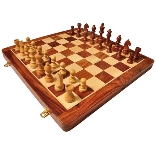 Image of 10 inch Premium Handcrafted Wooden Magnetic Chess Board Set, Folding Wooden-Style Chess Game for Kids & Adults, Strong Magnetic Pieces, Smooth Board, Travel-Friendly, Perfect for Learning