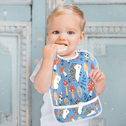 Mushroom Hedgehog Baby Bibs for tag1 Waterproof Feeding Bib Apron with Food Cather Adjustable Cotton Food Eating Bib 2 Pack4