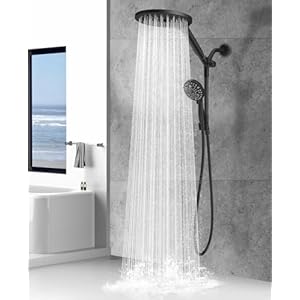 Dual Handheld Shower Head Combo, 2-in-1 Rain Shower Heads System 8 Inch Rainfall Shower Head and 10 Modes High Pressure Hand Held Showerhead with Built-in Power Wash