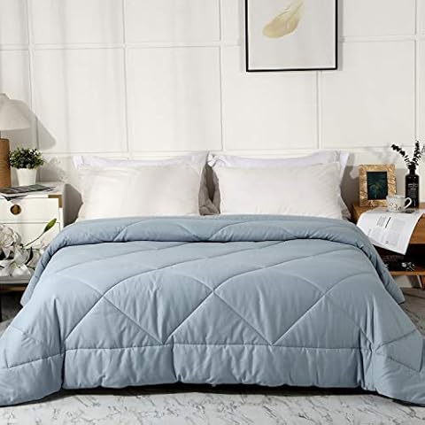 Leisurely Collection 2024 Premium Upgraded Uncompressed Bed Quilt All Season 100% Cotton Filled Comforter - Reversible Lightweight Soft Breathable Fluffy (Grey Blue, Twin) Cover