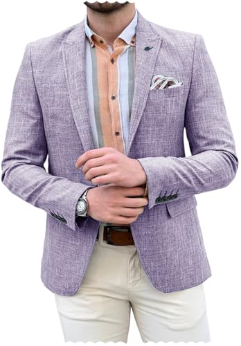 Men's Lightweight Linen Blazer Casual Summer Sport Coat with Two Buttons for Wedding Guest Jacket